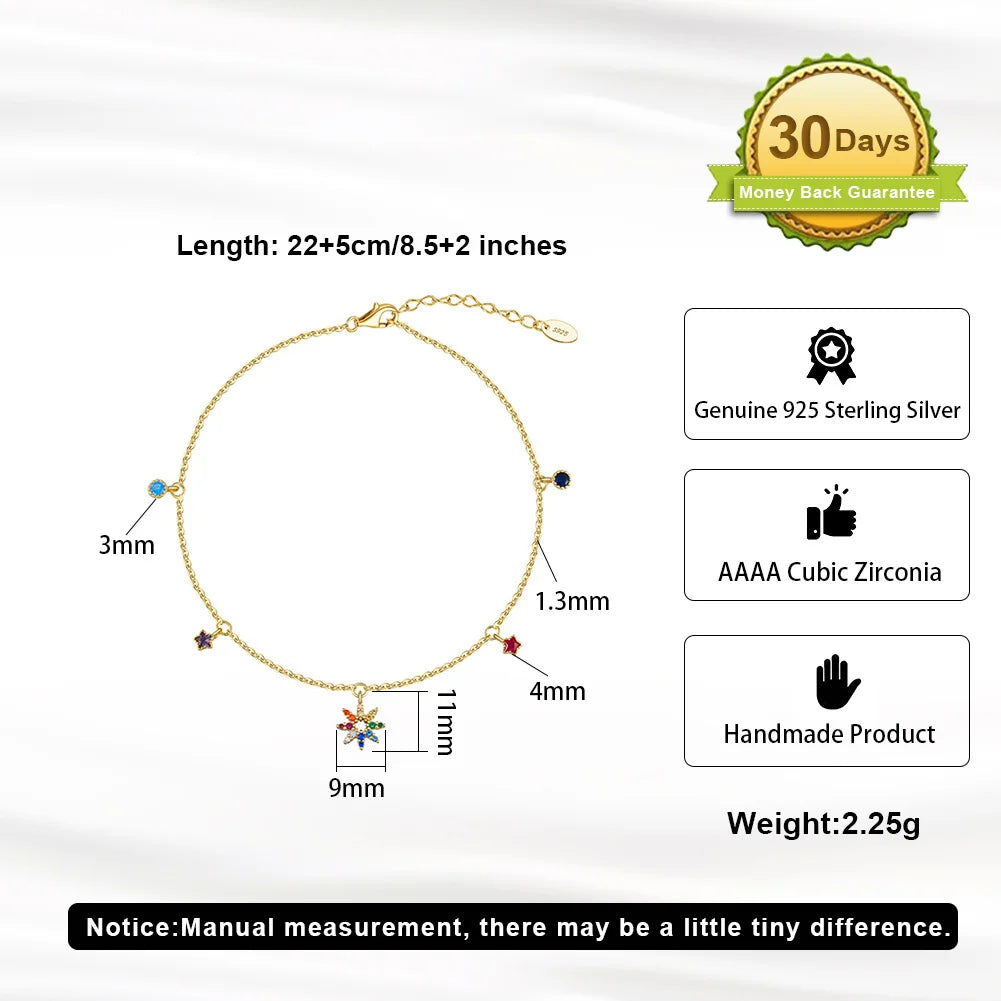 Minimalist 925 Sterling Silver Muti-Colors CZ Ankle