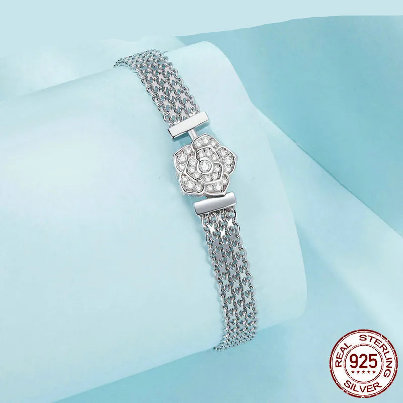 Sparkling 925 Sterling Silver Zirconia Rose Bracelet
