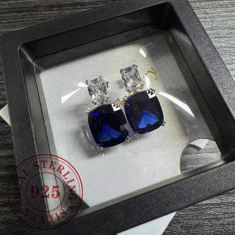 Luxurious 925 Sterling Silver Blue Dangle Earrings