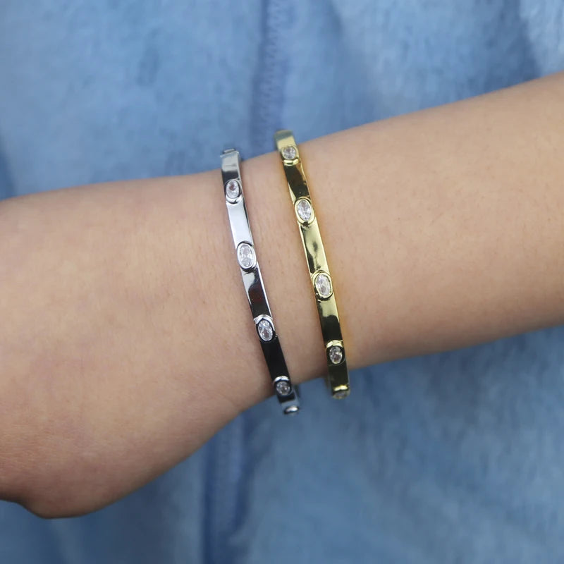 Classic Paved White Cubic Zirconia Gold and Platinum Plated Bracelet