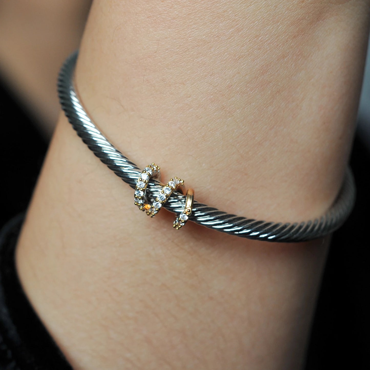 Chic Copper Rope Vintage Cubic Zirconia Adjustable Stackable Bangle Cuff