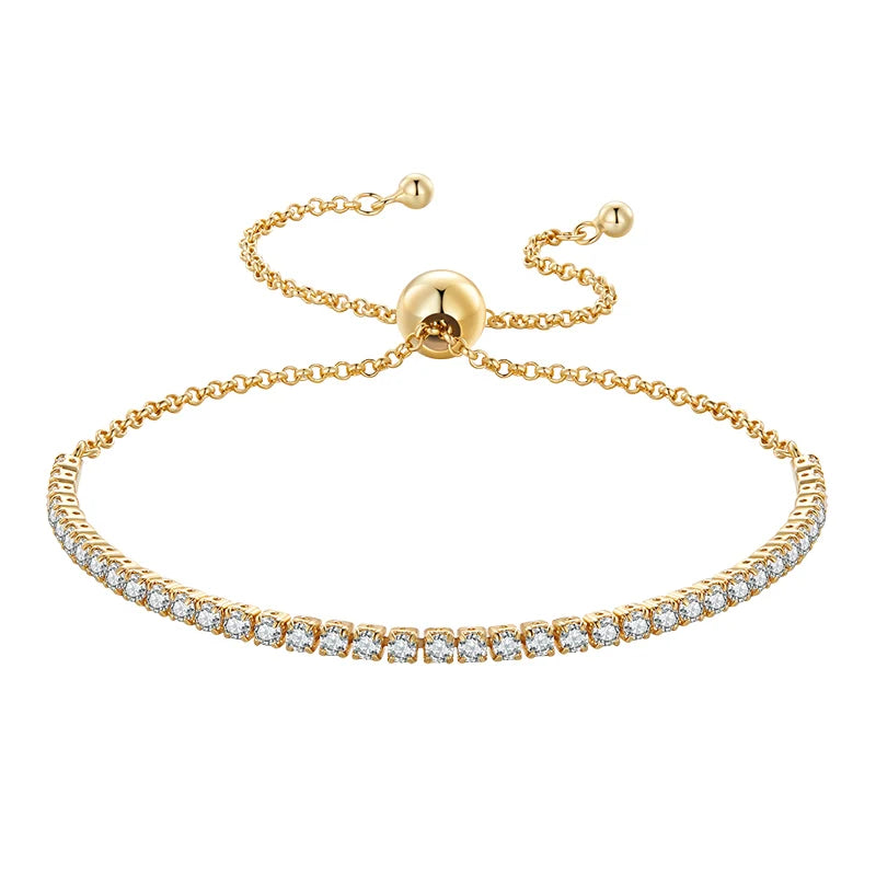 Radiant CZ Tennis Slider Adjustable Bracelet – 14K Gold Plated, 925 Sterling Silver