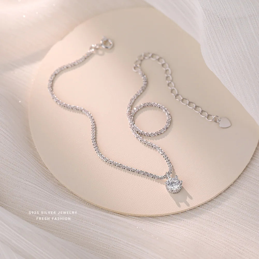Sparkling 925 Sterling Silver Zircon Pendant Anklet