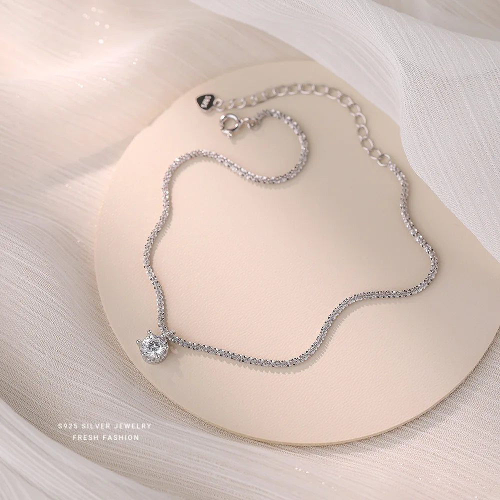 Sparkling 925 Sterling Silver Zircon Pendant Anklet