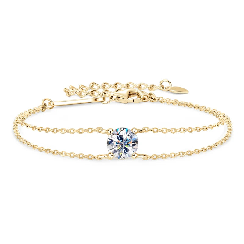 Elegant 1ct Certified Moissanite 925 Sterling Silver Double Chain Bracelet