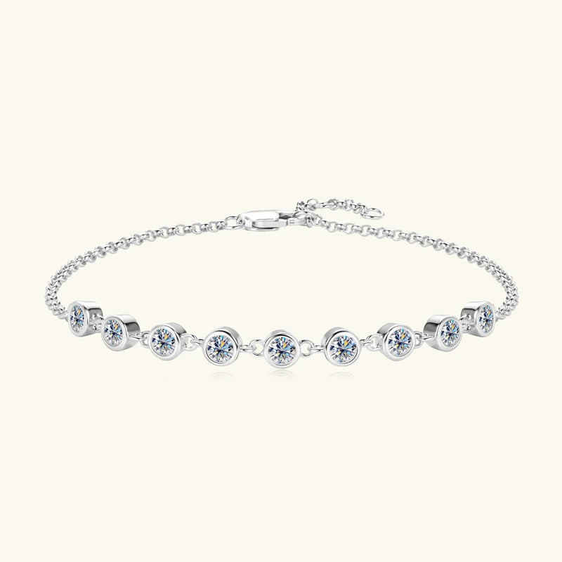 Elegant 925 Silver Moissanite Bracelet with 3mm Bezel-Set D Color Stones