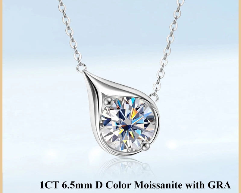 Classic Pear Teardrop Shape D Color Moissanite Pendant Necklace