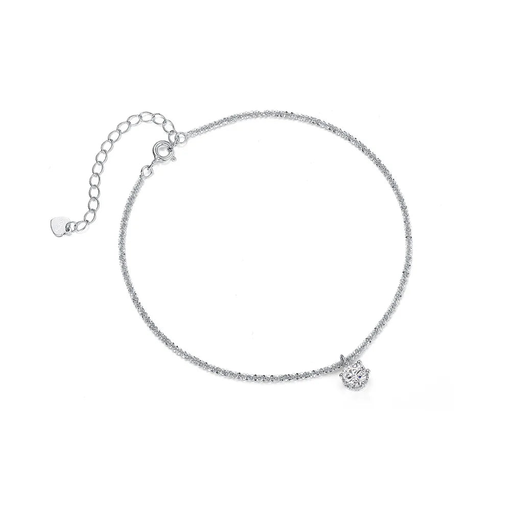 Sparkling 925 Sterling Silver Zircon Pendant Anklet