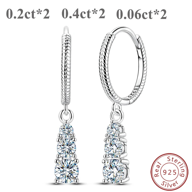 Dazzling Three-Stone Moissanite Pendant Earrings – 925 Sterling Silver