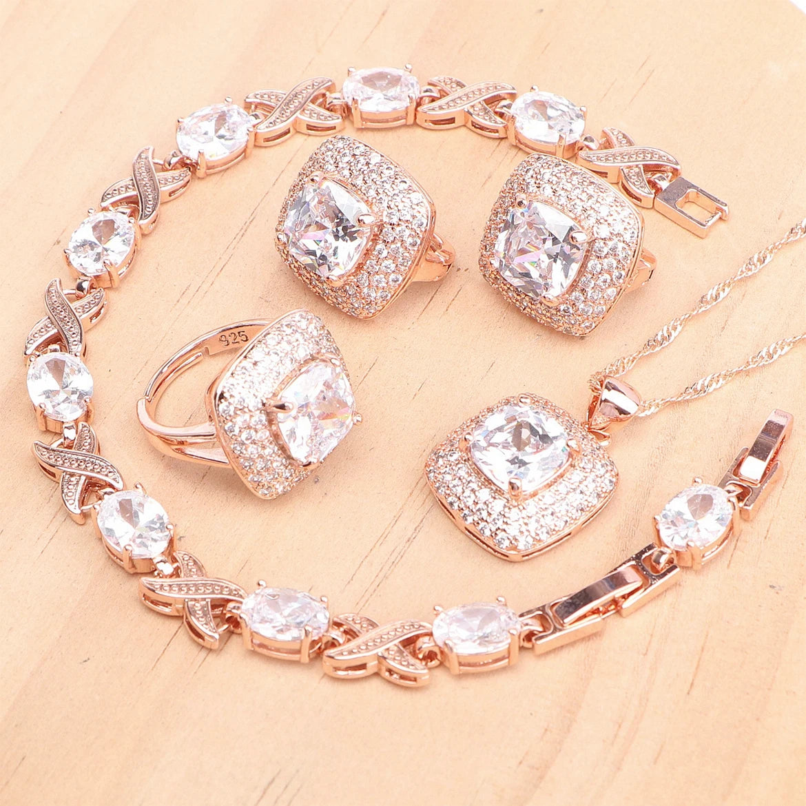 Rose Gold 925 Silver Zircon Jewelry Sets