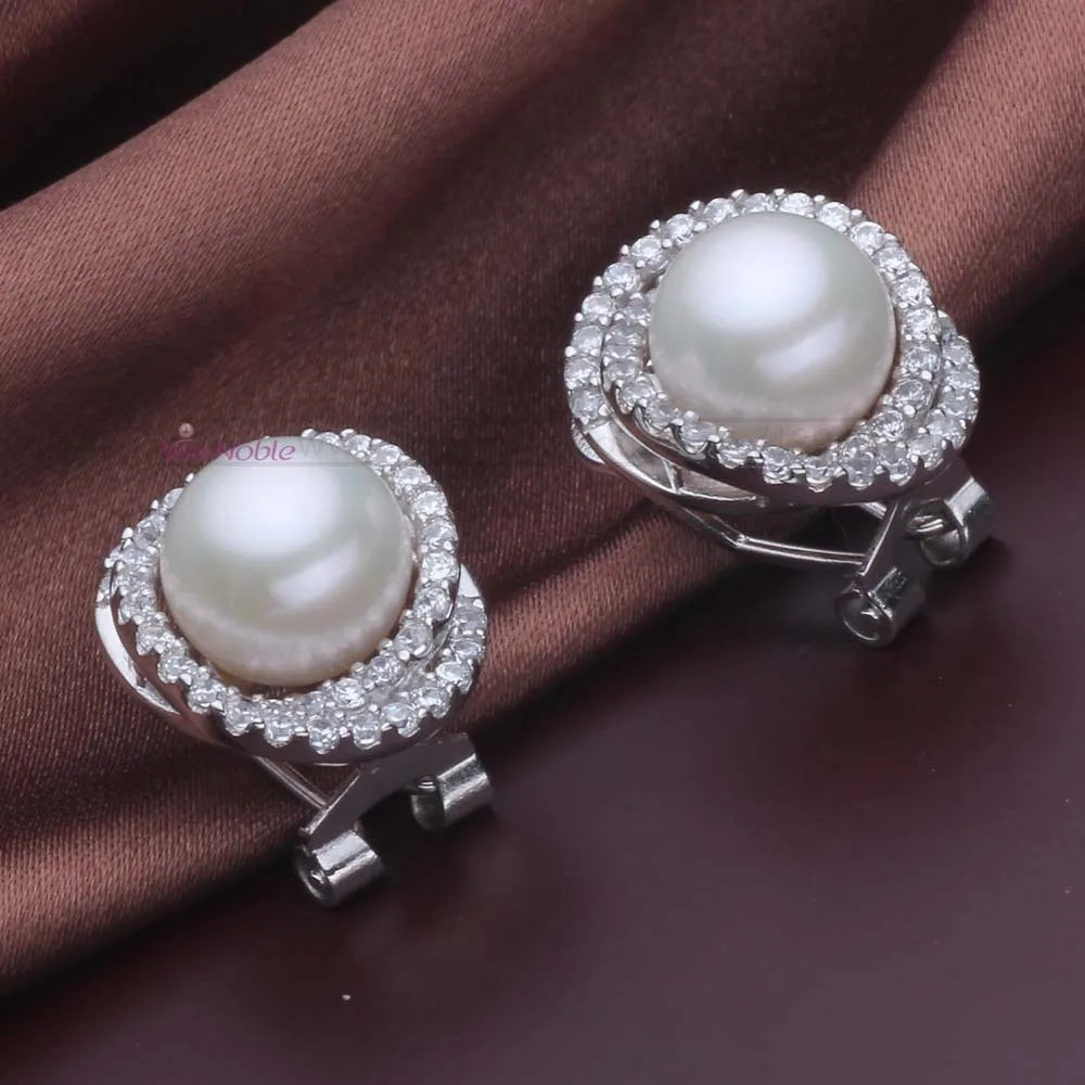 Classic Natural White Pearl 925 Sterling Silver Clip Earrings
