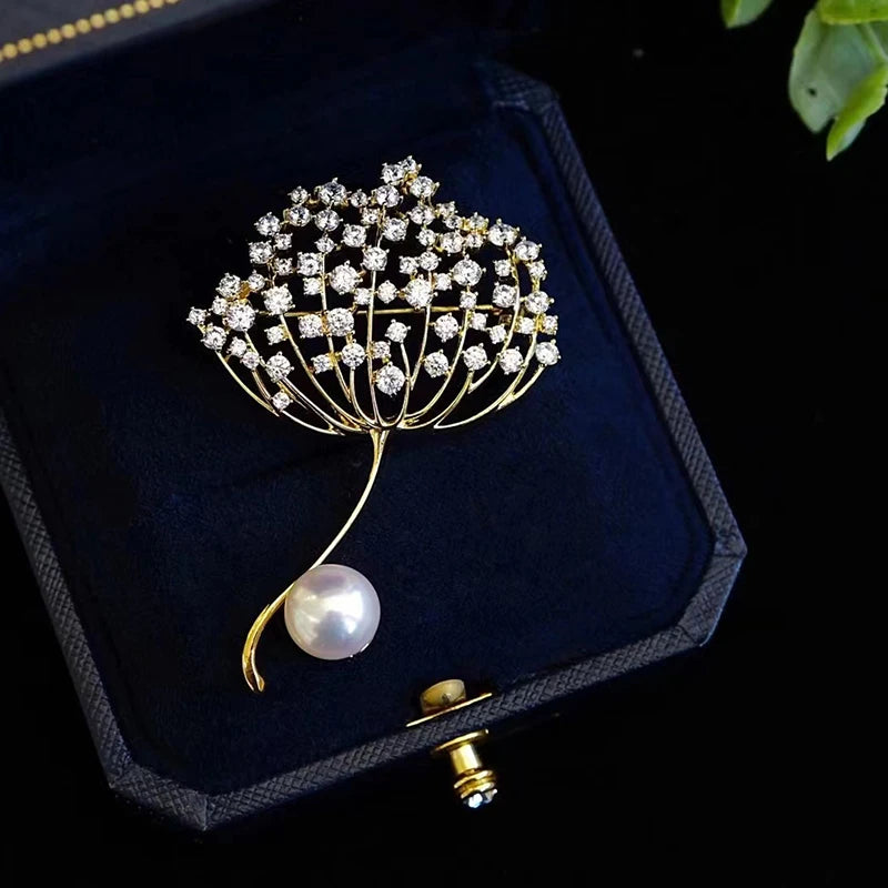 Unique Natural Pearl Dandelion Corsage Brooch