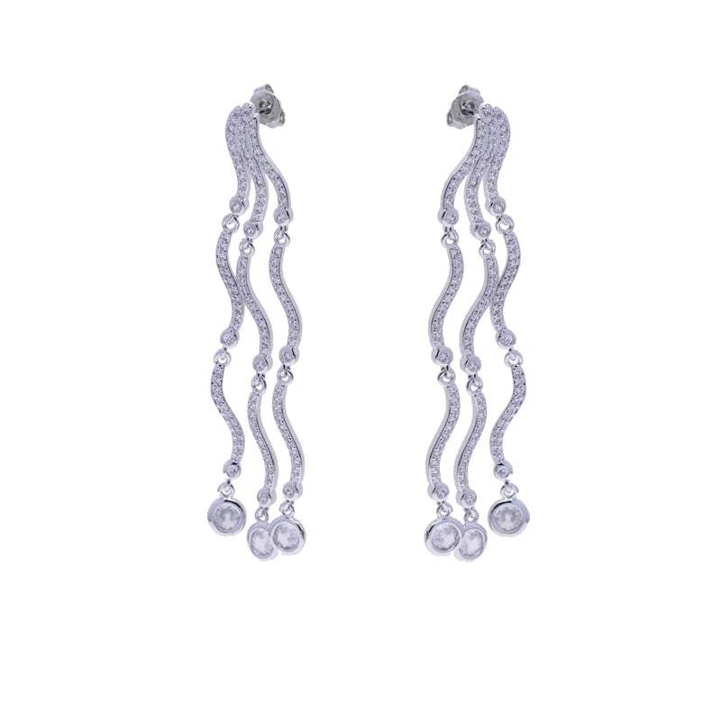 Shiny Wave Shape Long Dangle Earrings