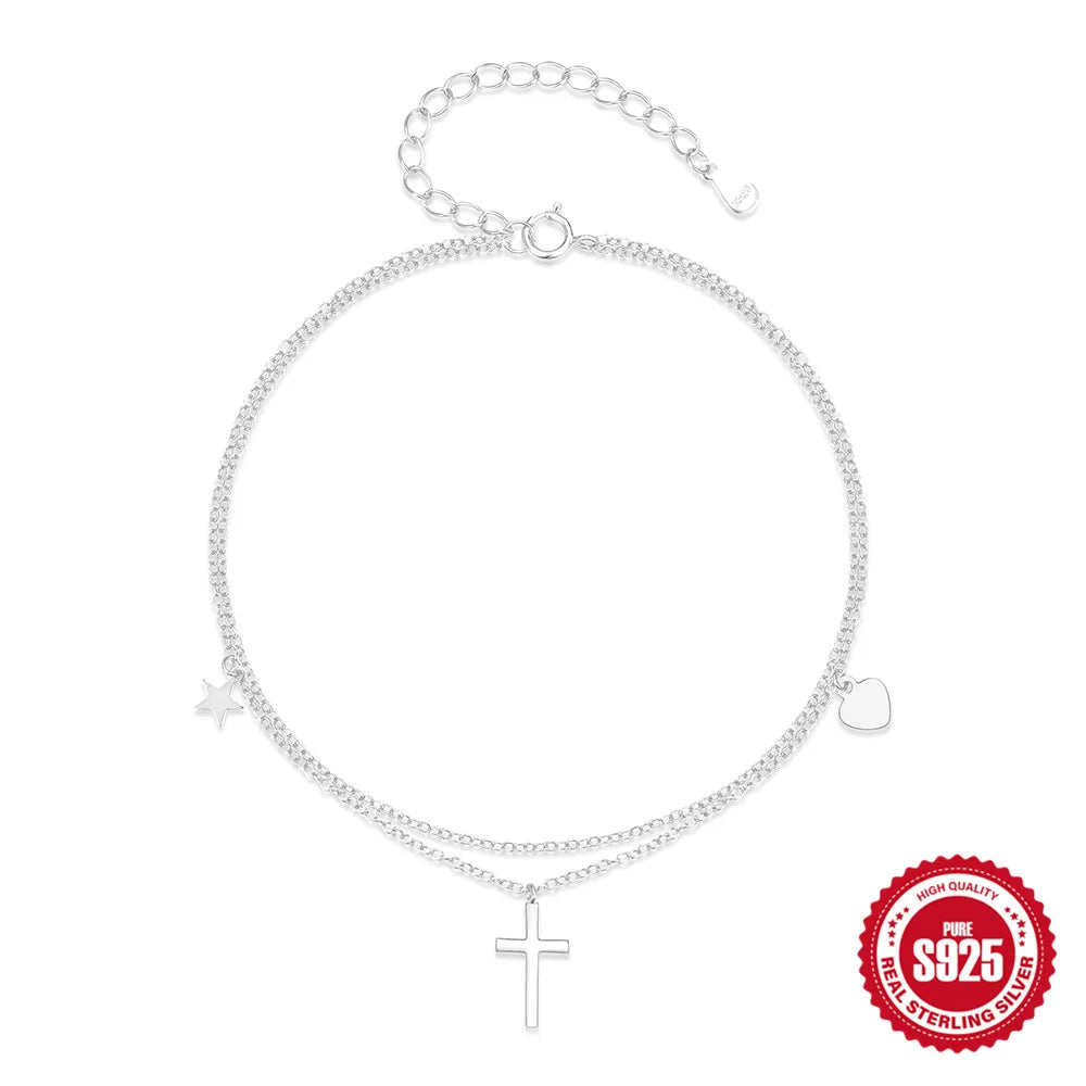 Radiant 925 Sterling Silver Shiny Zirconia Anklets