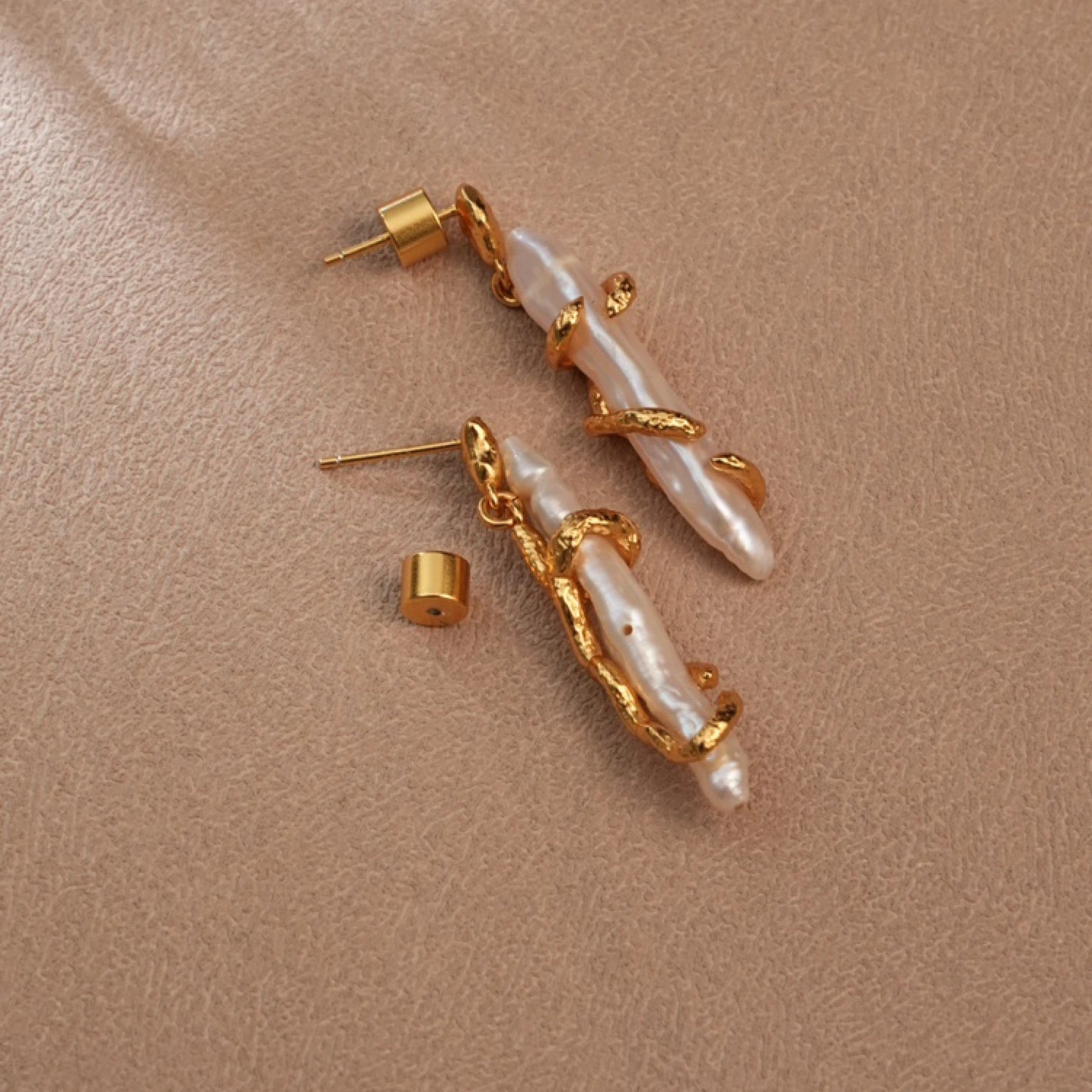Unique Natural Freshwater Pearl 24K Real Gold Plated Earrings