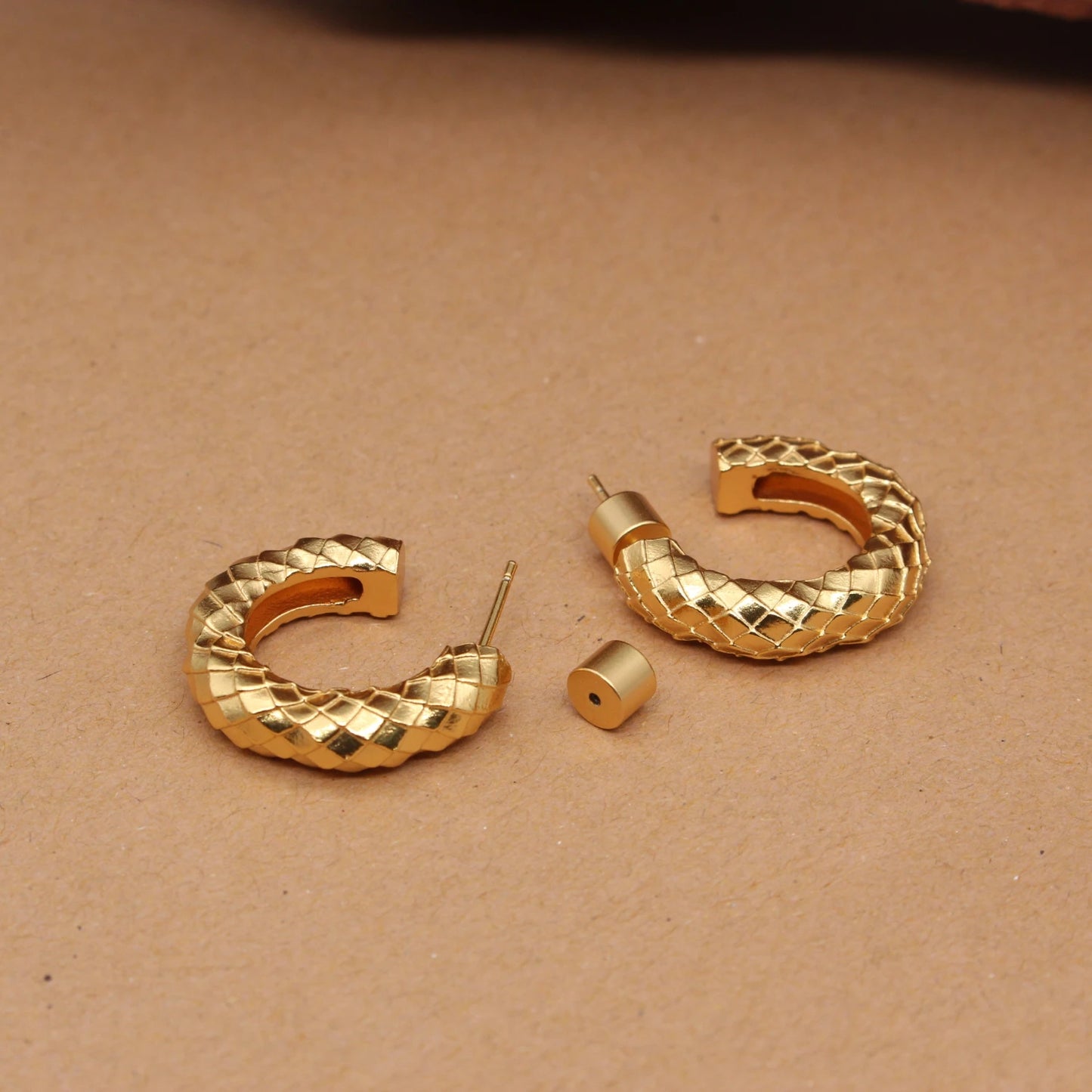 Timeless 24K Real Gold Plated Textured Weave Hoop Earrings