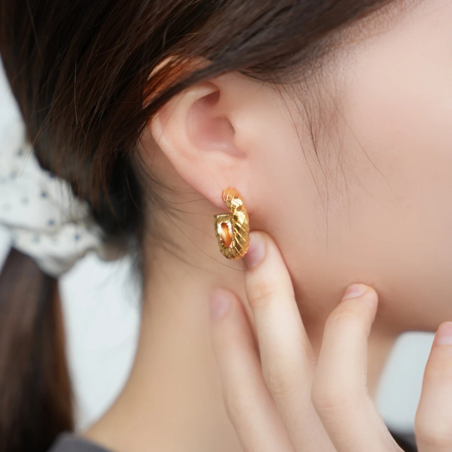 Timeless 24K Real Gold Plated Textured Weave Hoop Earrings
