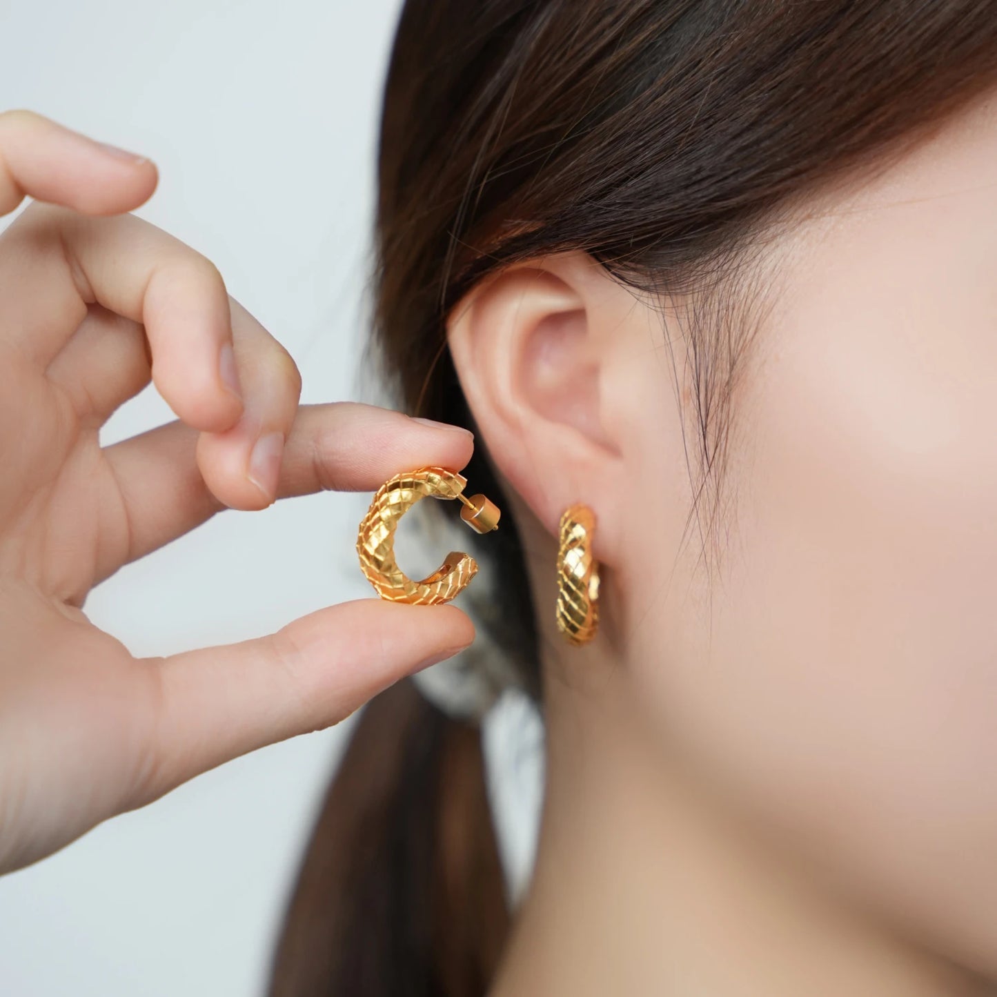 Timeless 24K Real Gold Plated Textured Weave Hoop Earrings