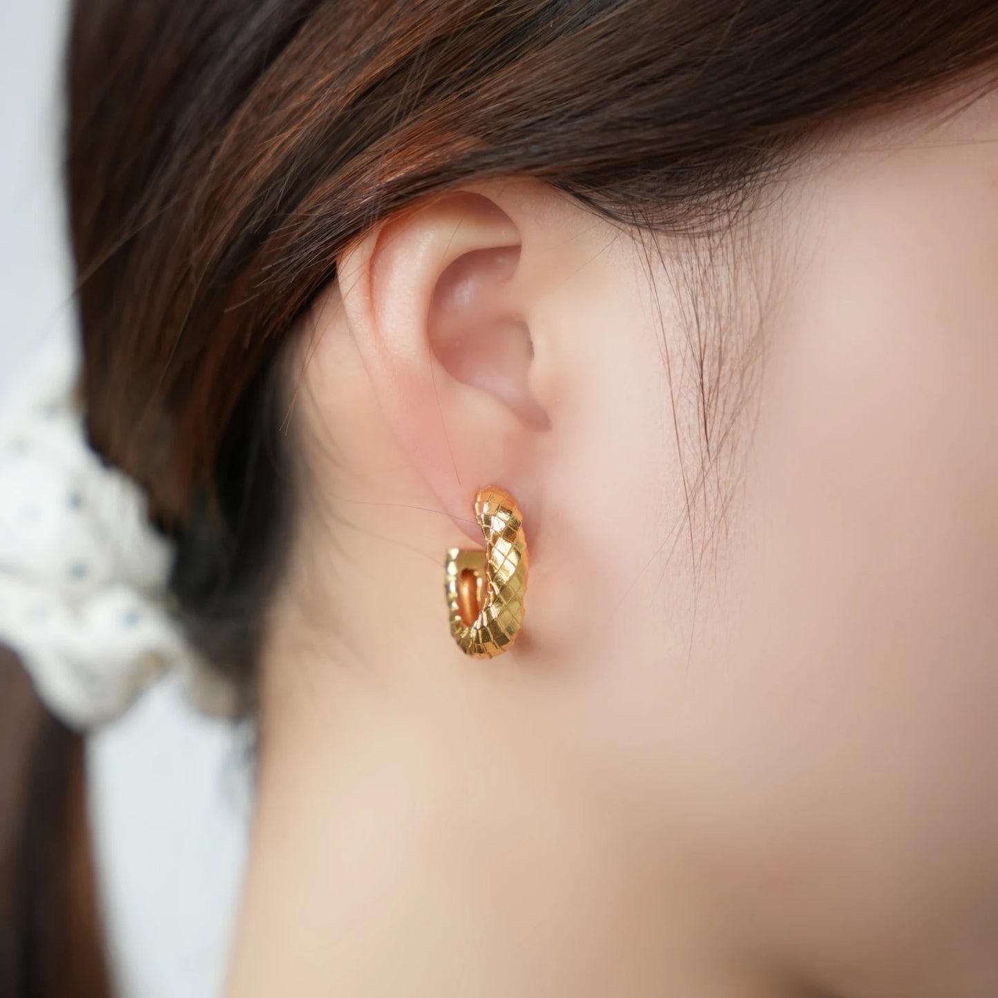 Timeless 24K Real Gold Plated Textured Weave Hoop Earrings