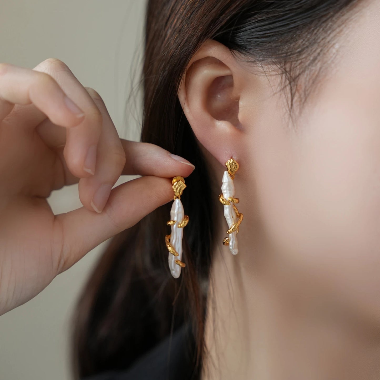 Unique Natural Freshwater Pearl 24K Real Gold Plated Earrings