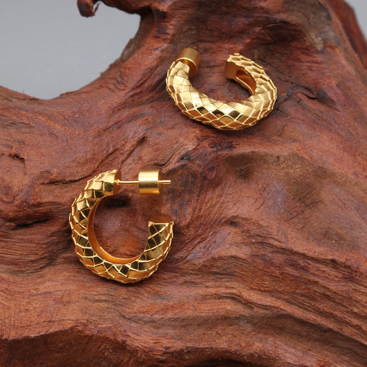 Timeless 24K Real Gold Plated Textured Weave Hoop Earrings