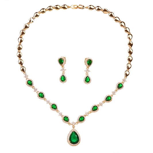 Charming Green Waterdrop Zirconia Earrings And Necklace Jewelry Sets