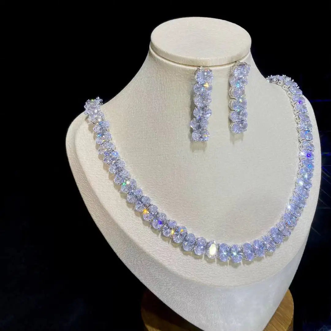 Elegant Round CZ Crystal Necklace and Earring Set