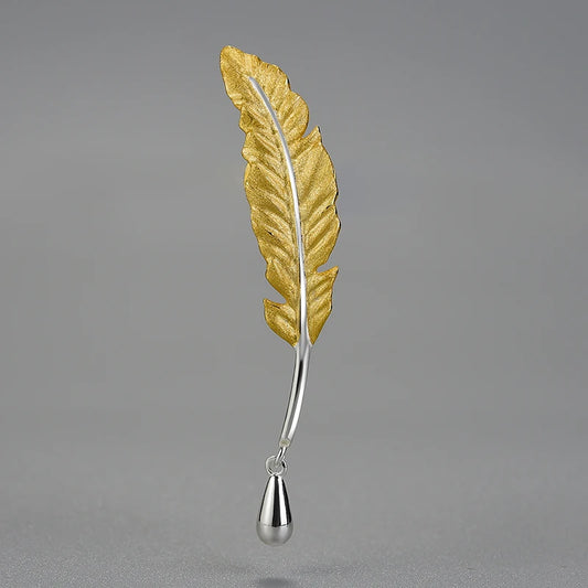 Luxury 18K Gold Long Goose Feather Brooch