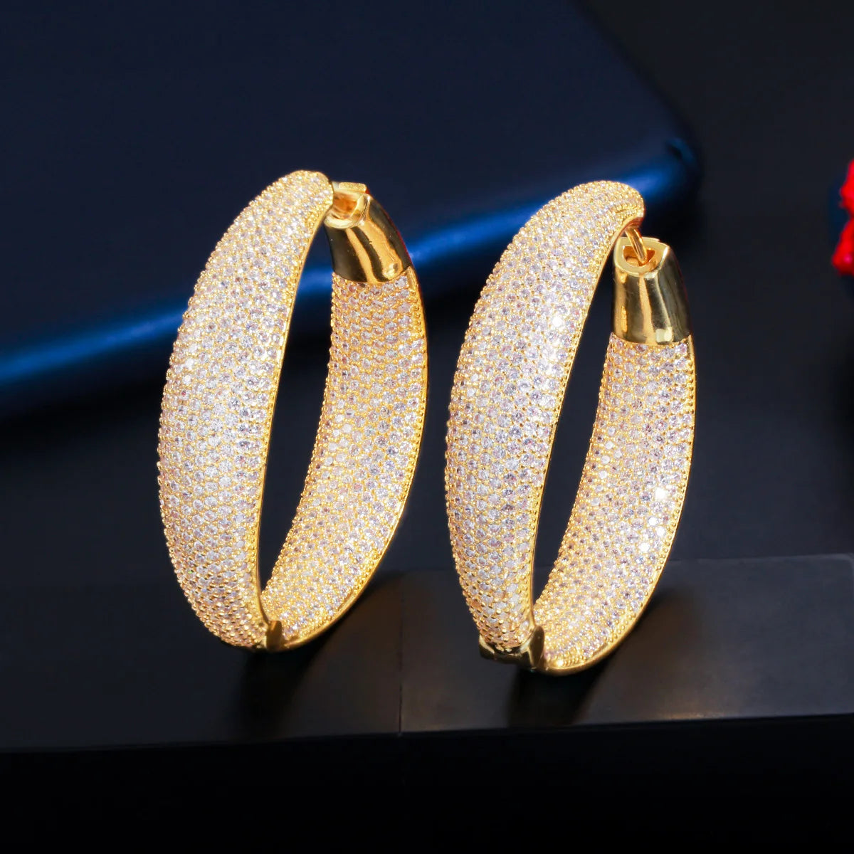 Luxurious Micro Pave Cubic Zirconia Round Big Statement Hoop Earrings