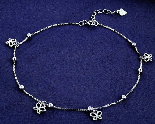 Trendy Small Butterfly Pendant Silver Anklet