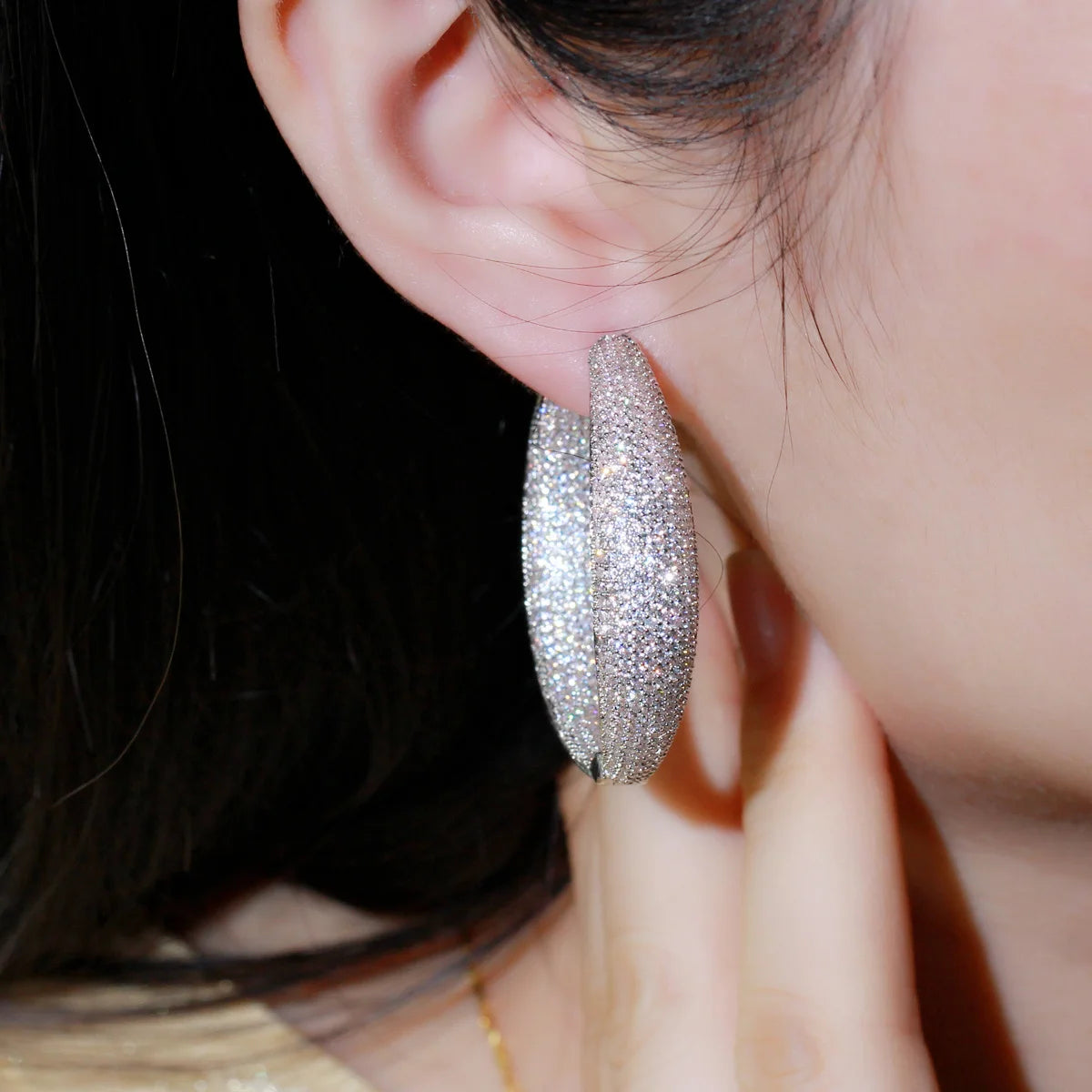 Luxurious Micro Pave Cubic Zirconia Round Big Statement Hoop Earrings