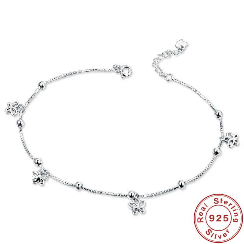 Trendy Small Butterfly Pendant Silver Anklet