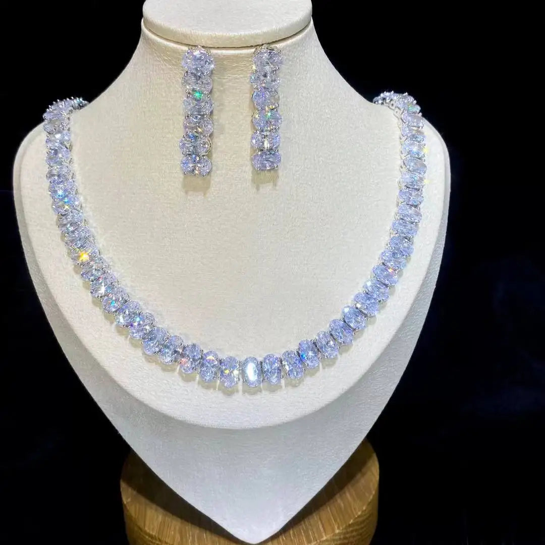 Elegant Round CZ Crystal Necklace and Earring Set