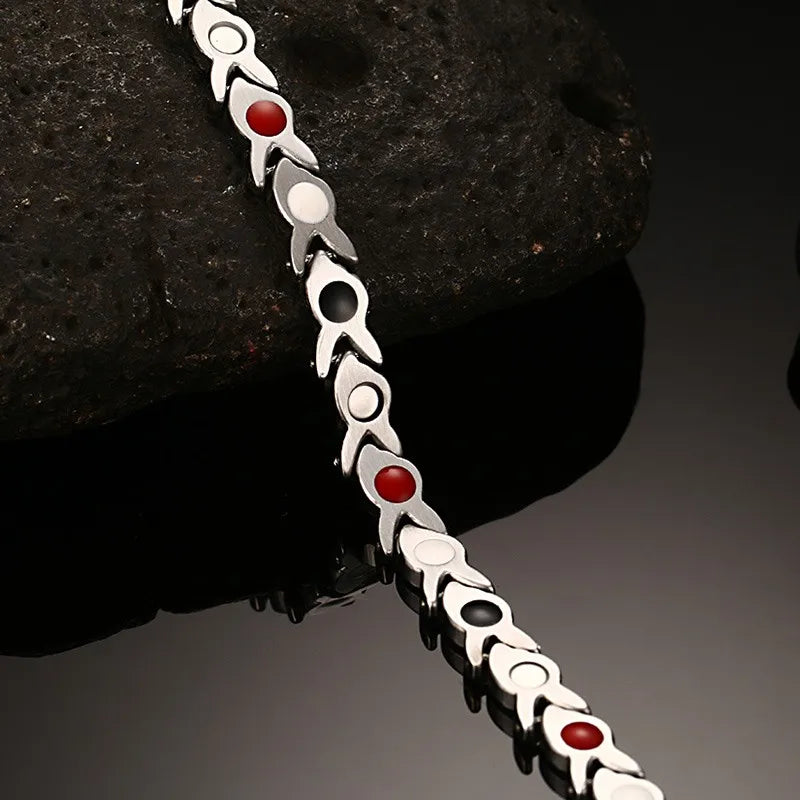 Sleek Gold-Tone Magnetic Health Energy Germanium Stainless Steel Waterproof Bracelet
