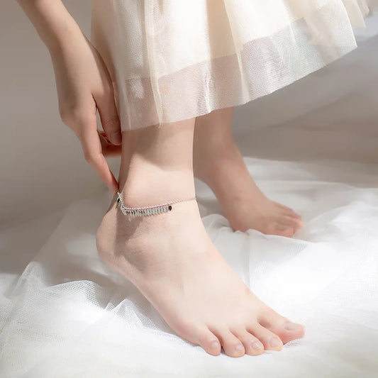 Graceful 925 Sterling Silver Oval Leaf Tassel Bracelet Anklet