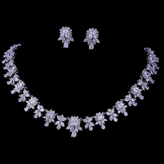 Elegant AAA Zircon Clear CZ Choker Necklace Jewelry Sets