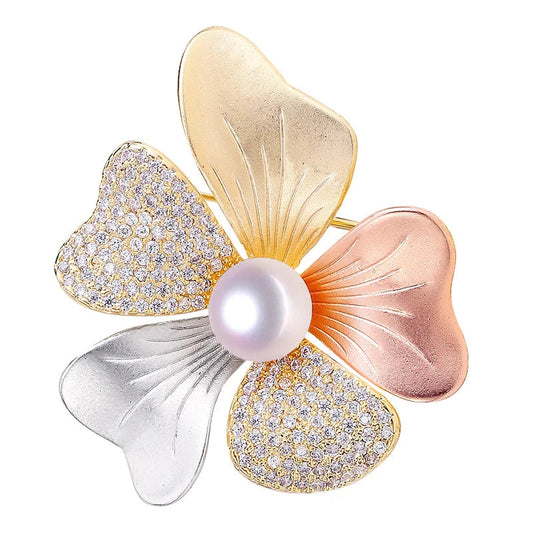 Stylish Tricolor Natural Freshwater Pearl Brooch