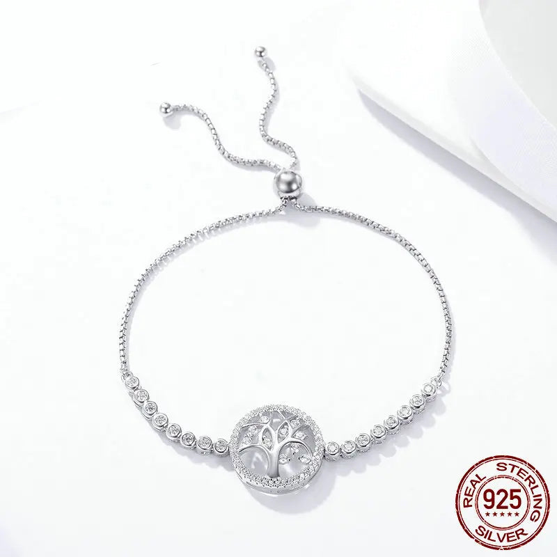 Authentic 925 Sterling Silver Tree of Life Tennis Adjustable Bracelet