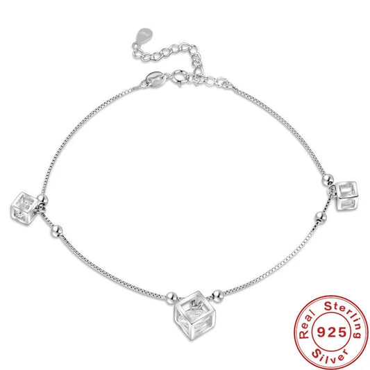 Timeless 925 Sterling Silver Cubic Zirconia Crystal Anklet
