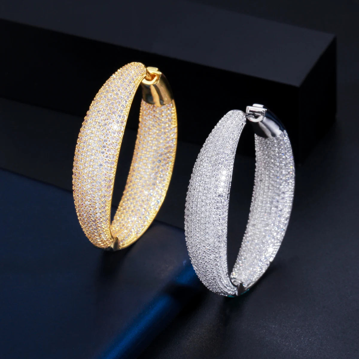 Luxurious Micro Pave Cubic Zirconia Round Big Statement Hoop Earrings
