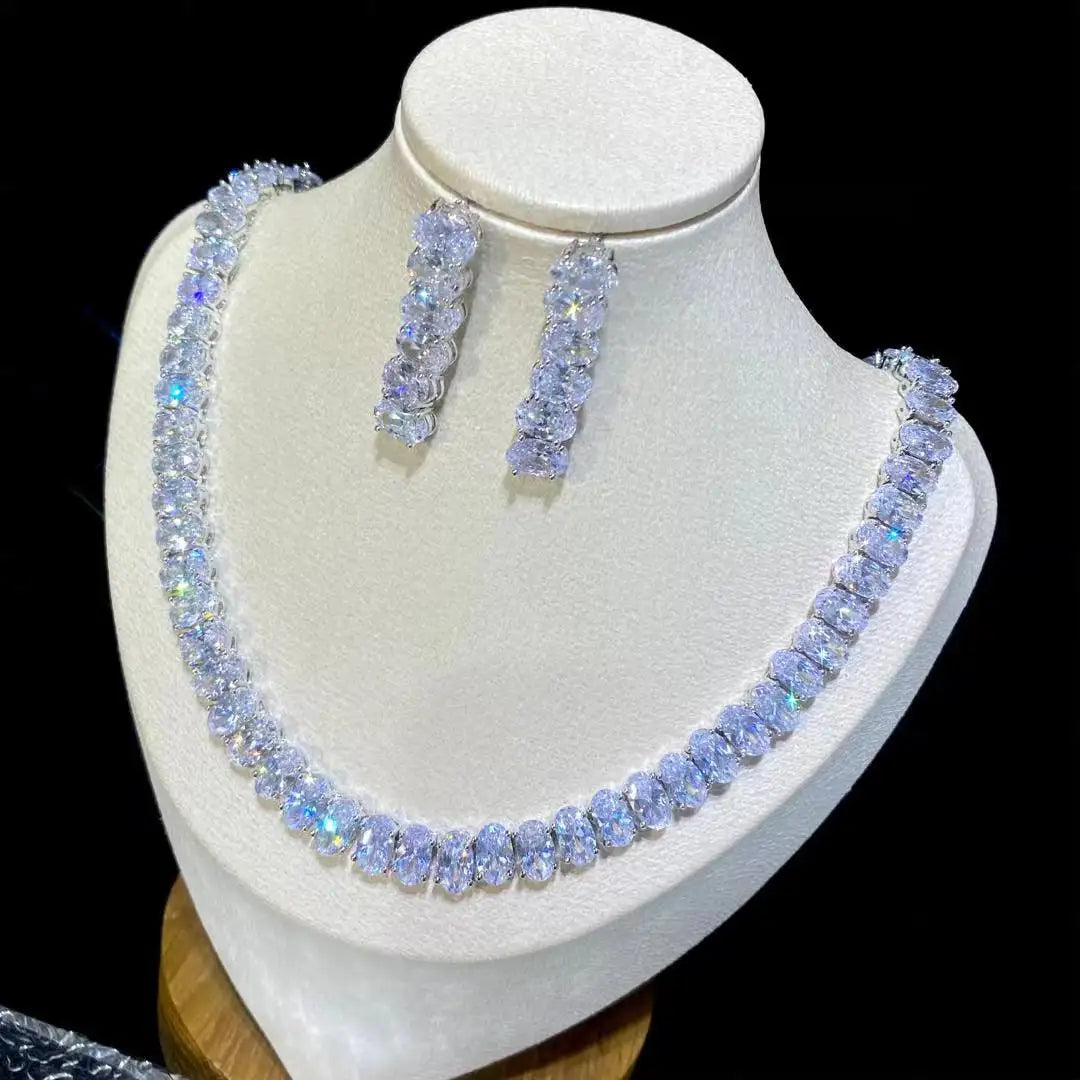 Elegant Round CZ Crystal Necklace and Earring Set