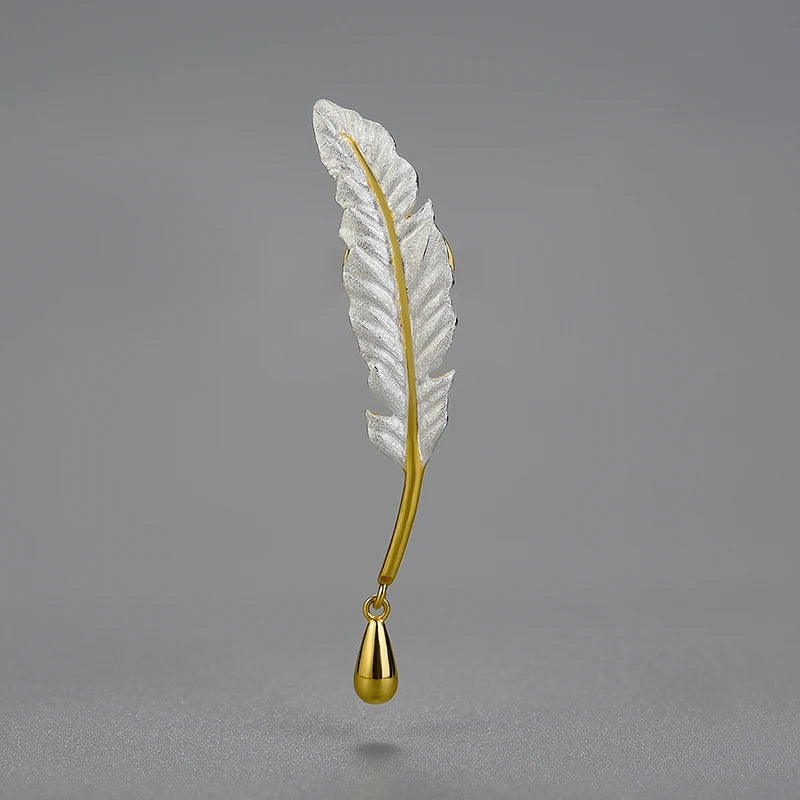 Luxury 18K Gold Long Goose Feather Brooch