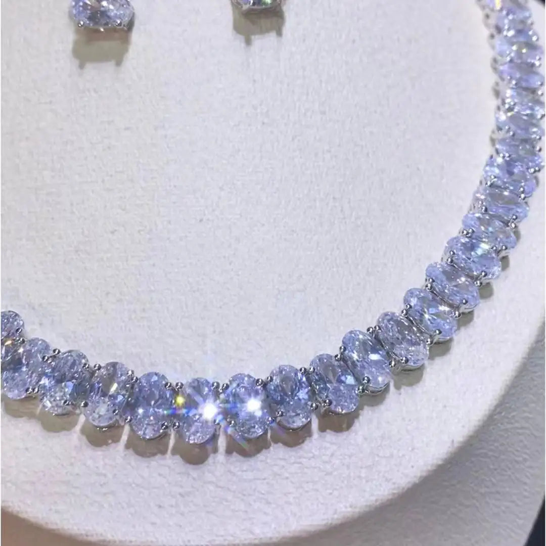 Elegant Round CZ Crystal Necklace and Earring Set