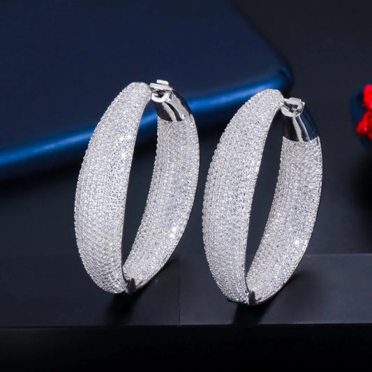 Luxurious Micro Pave Cubic Zirconia Round Big Statement Hoop Earrings