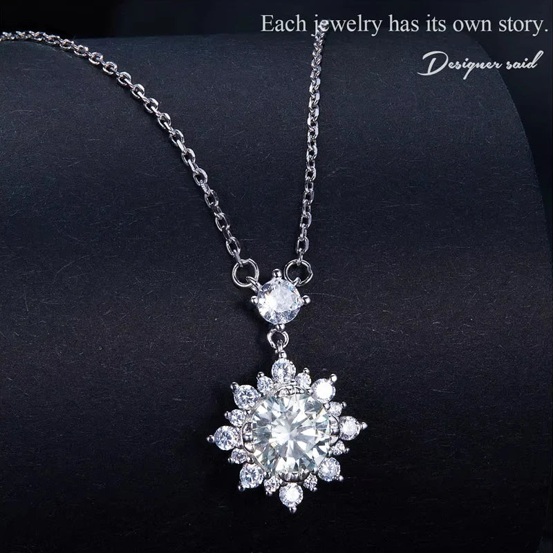 Shimmering Moissanite Halo Necklace – 1 Carat Lab Diamond in 925 Sterling Silver