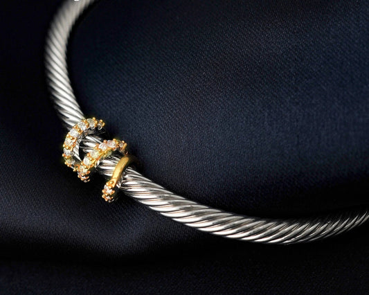Chic Copper Rope Vintage Cubic Zirconia Adjustable Stackable Bangle Cuff