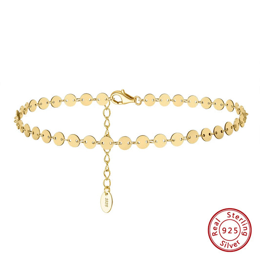 Sleek 14K Gold-Plated 925 Sterling Silver 4mm Round Plate Chain Anklet