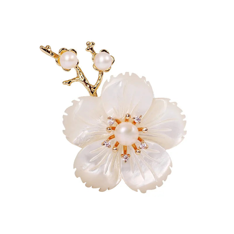 Vintage style Natural Pearls Shell Rose Brooch