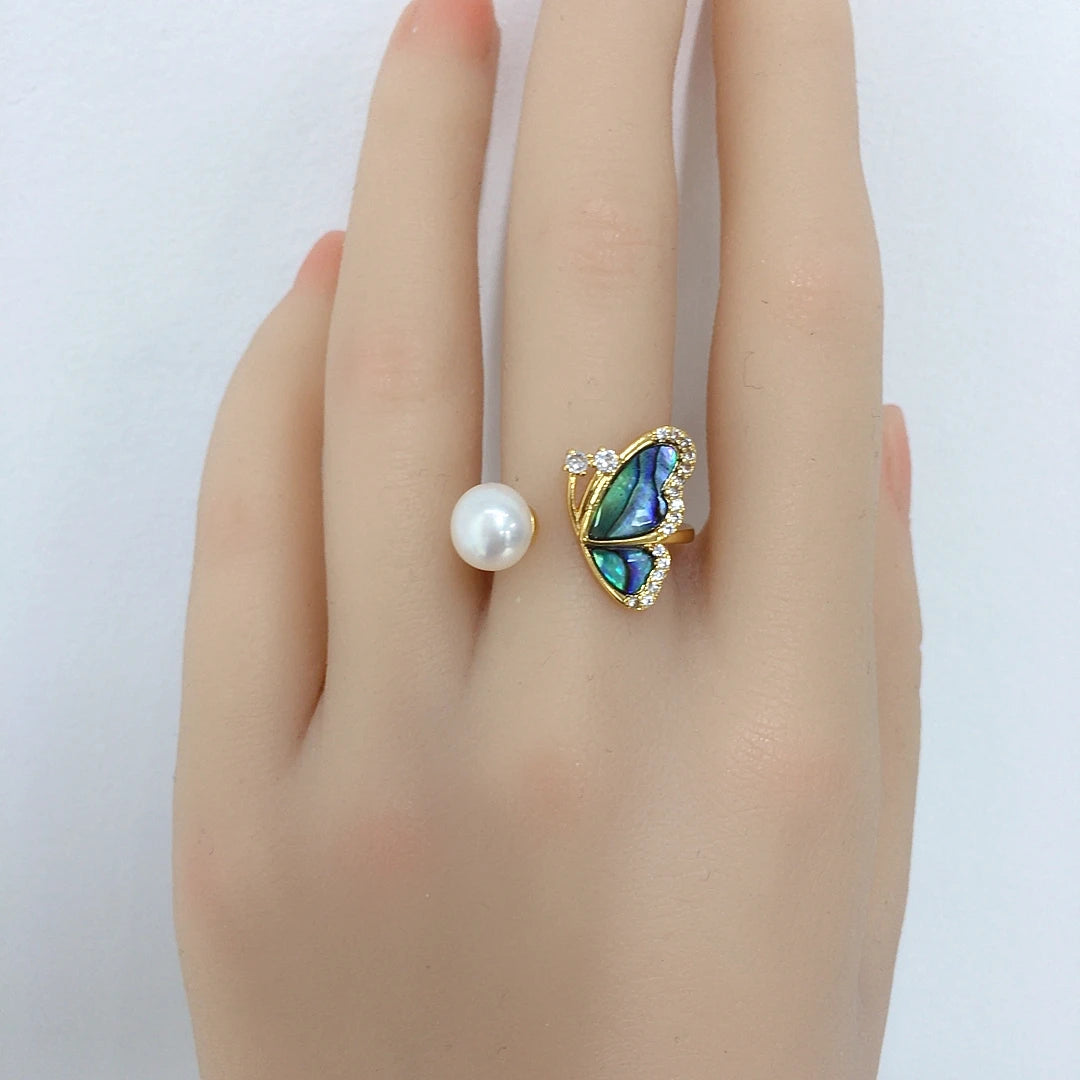 Unique Shell Butterfly Shaped Natural Fresh Water Pearl Jewelry Set