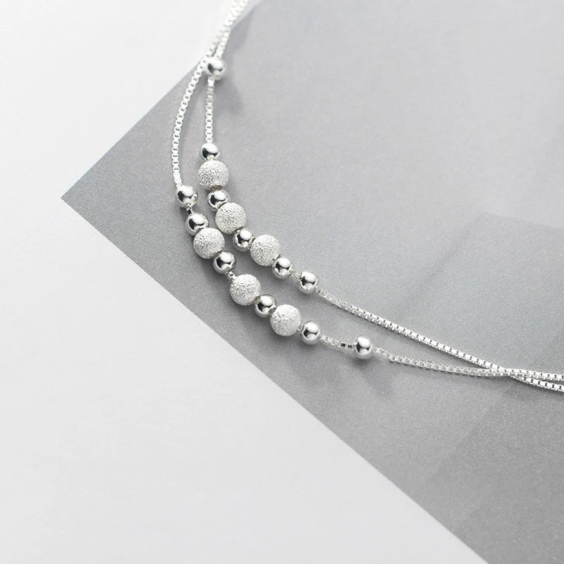 Versatile Sterling Silver 925 Rose Gold Color Frosted Ball Light Beads Anklet